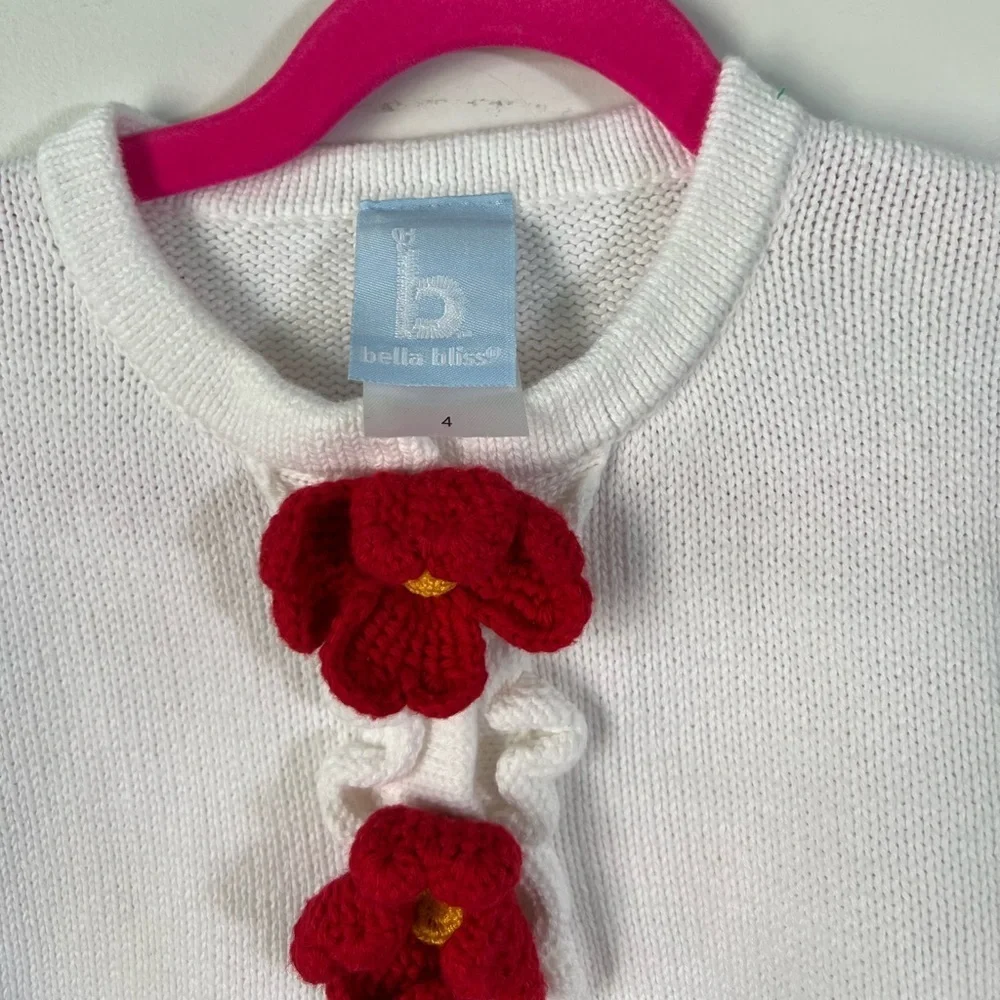 Bella Bliss Crochet Floral Knit Cardigan Red Flowers Size 4